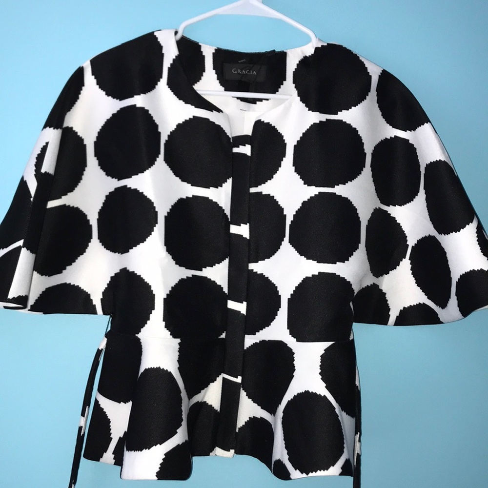 Navy and White Polka Dot peplum jacket